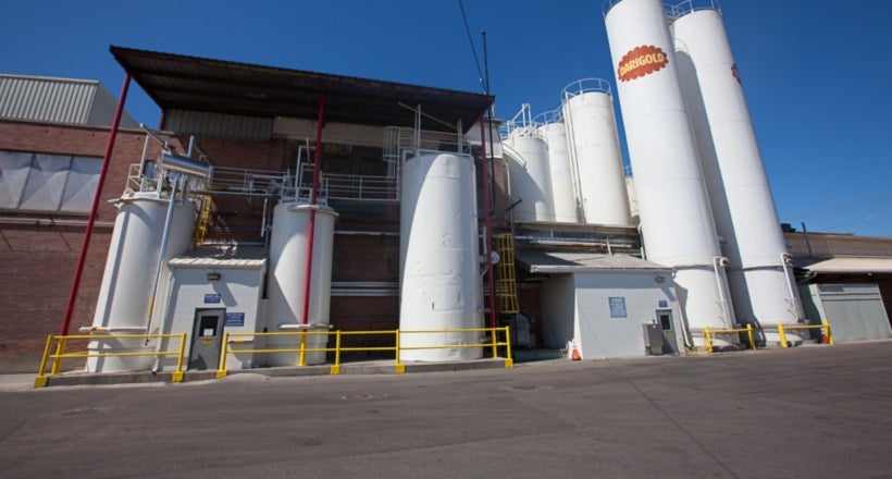 A variety of storage tanks at a plant facility