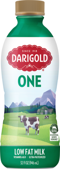 Product image of Darigold One low fat milk bottle in the quart size
