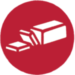 Red and white graphic of sliced butter