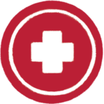 Red and white graphic of a medical cross