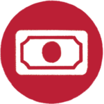 Red and white graphic of a money bill