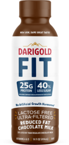 14 oz bottle of Darigold FIT chocolate milk
