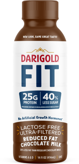 14 oz bottle of Darigold FIT chocolate milk