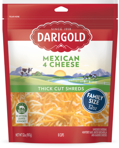 Product image of Darigold Mexican Shredded Cheese in a resealable 32 ounce bag