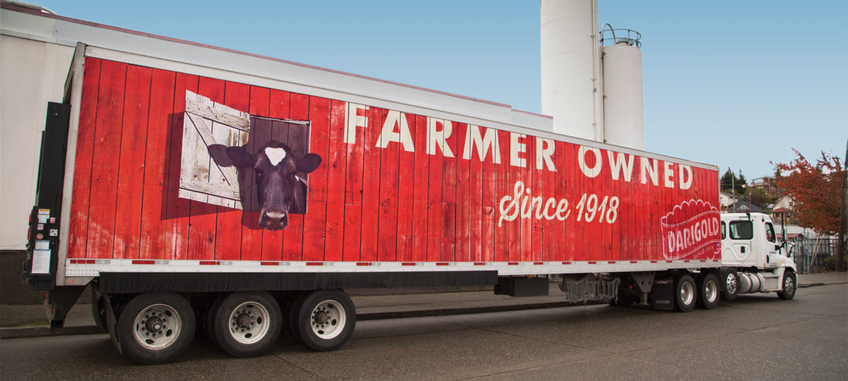 A truck with a red 