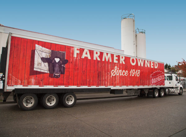 A truck with a red 