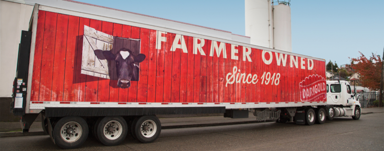 A truck with a red 