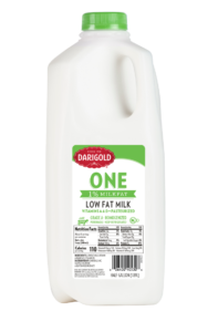Product image of Darigold 1 percent low fat milk in a half gallon jug