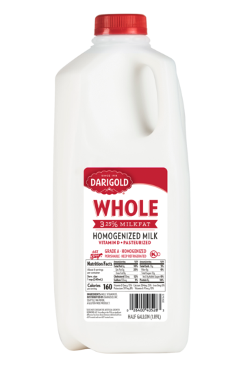 Product image of Darigold whole milk in a half gallon jug