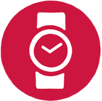 red and white icon of a wrist watch