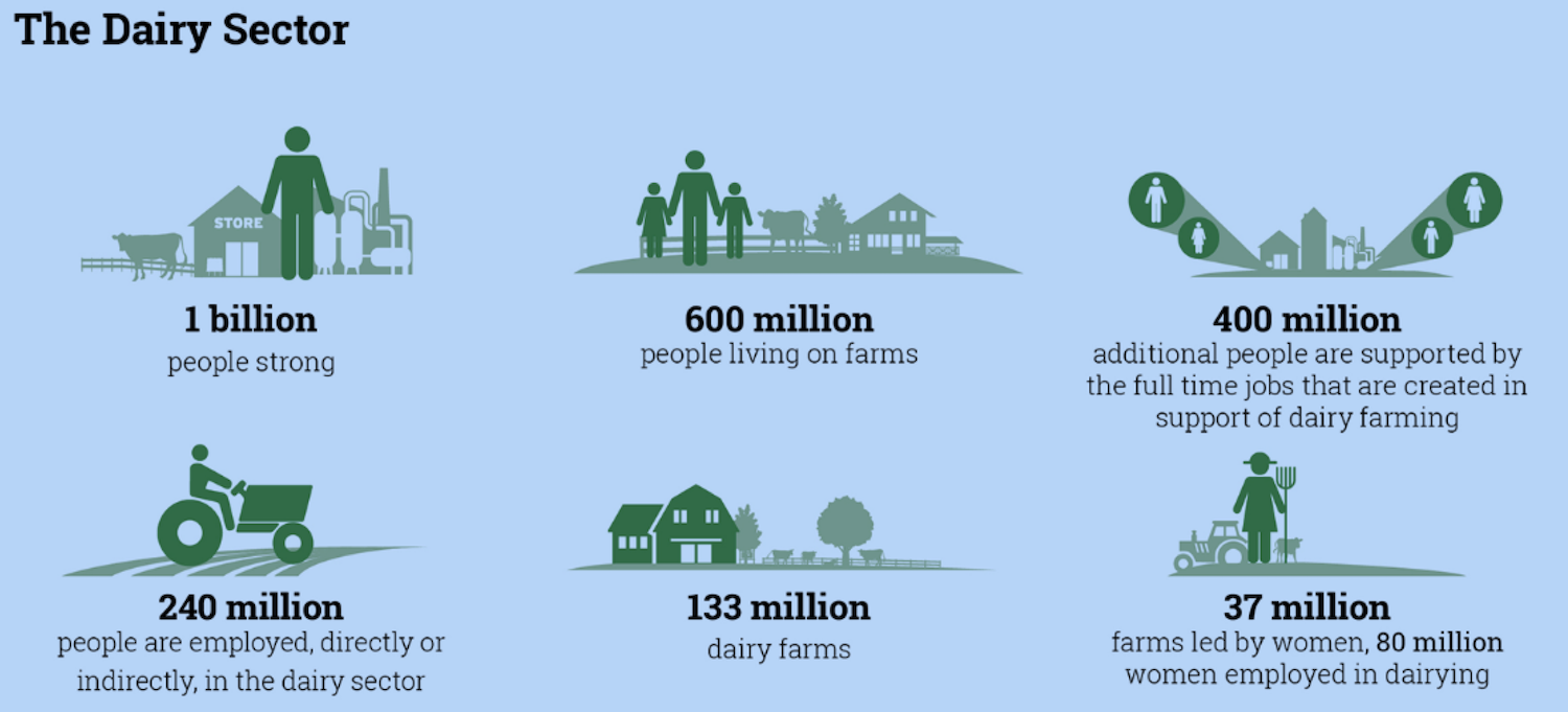 An infographic detailing stats about the global dairy sector