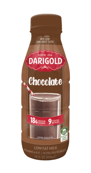 14 ounce Darigold low fat Chocolate Milk single serve bottle
