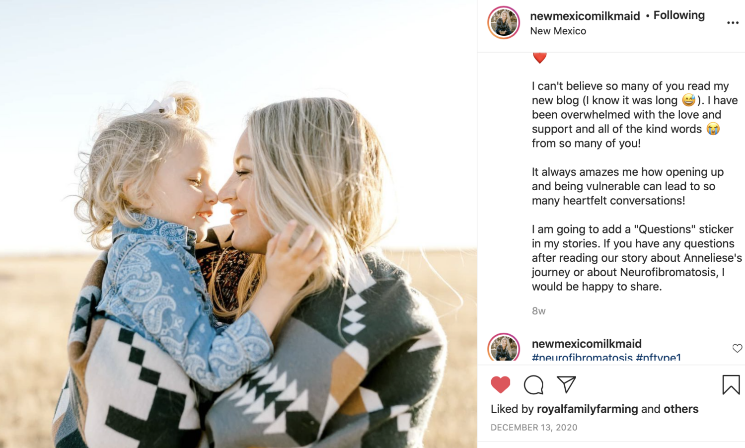 Instagram screen grab of a blonde woman holding her daughter