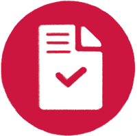 red and white graphic with a check mark document
