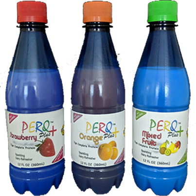 Three colorful beverage bottles