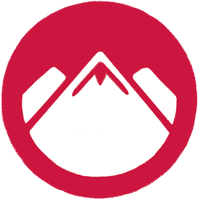 red and white graphic of a mountain