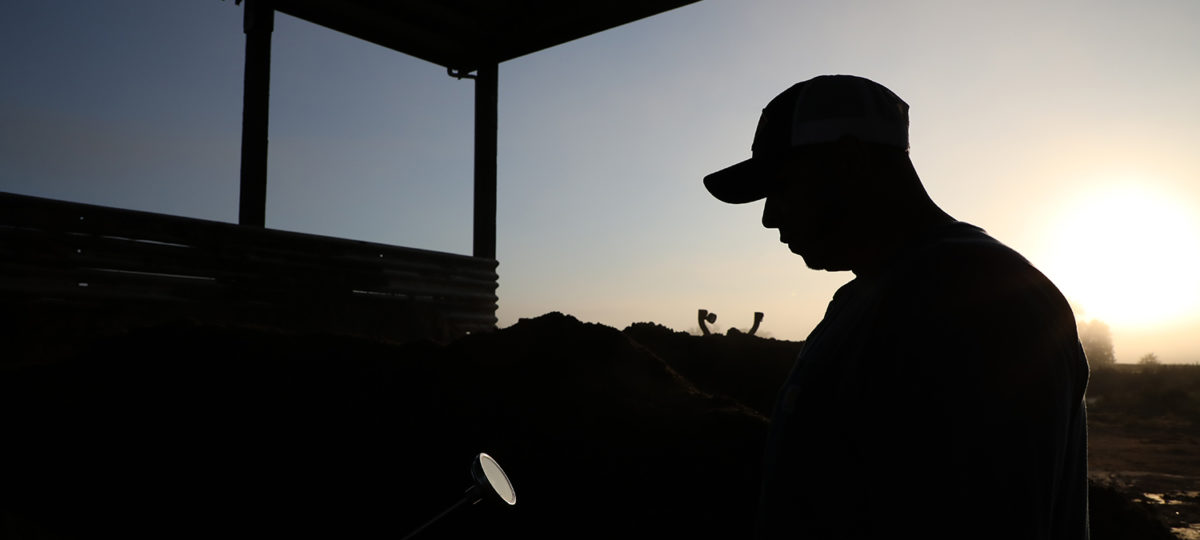 Silhouette of a man on a farm