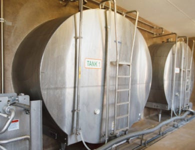 Storage tanks at a dairy farm