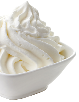 A square bowl full of whipped cream